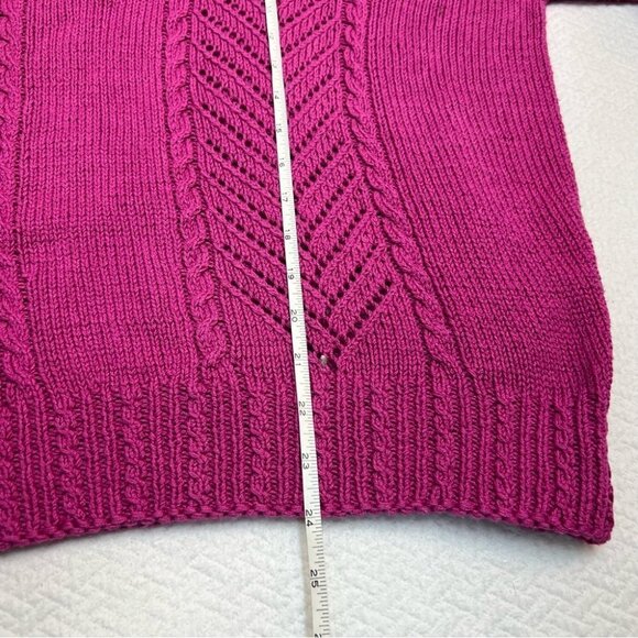 𝅺handmade Hand Knit Fucshia Pink Crew Neck Sweater Size L - Picture 8 of 9